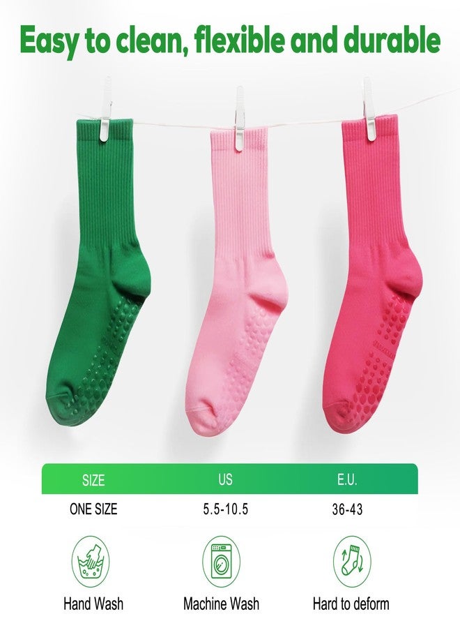 ElaraFit 4 Pack Pilates Grip Socks for Women with Grips Non Slip Yoga Socks for Pilates Reformer Barre Ballet Sticky Grippy Ankle Crew Socks Pink Green - Image 4